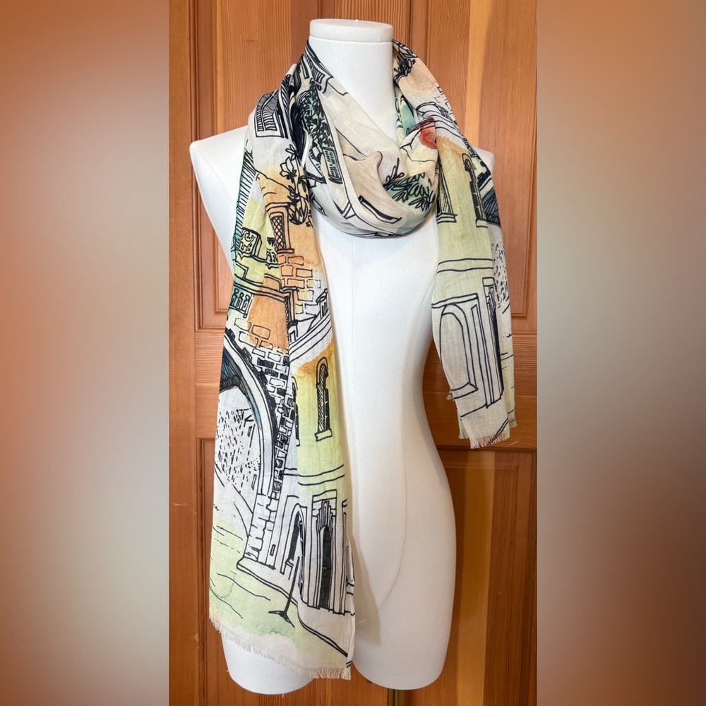 Dupatta Scarf in Cotton Blend - Digital Scenic Street in Prague by Artist Calesh